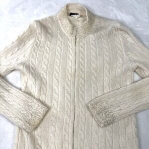 J. Crew Cardigan Cable Knit Sweater S Wool Rabbit Hair Cashmere Fisherman VTG